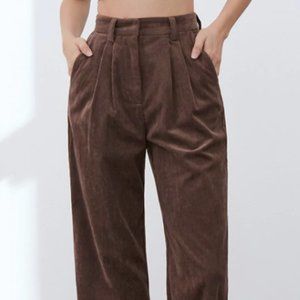 Wide Leg Front Pleat Corduroy Trousers